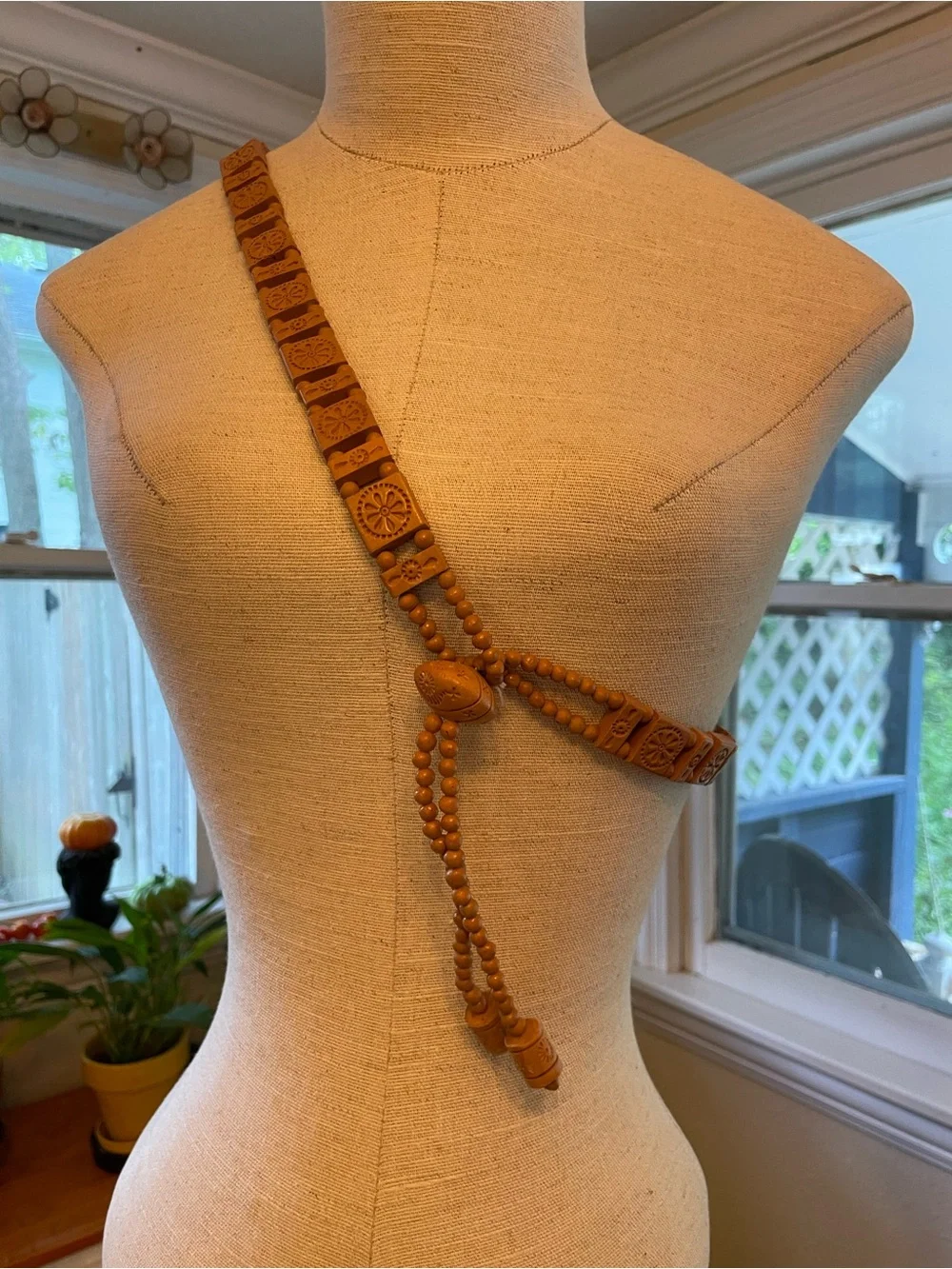 Vintage Terra Cotta Bead Waist Belt - Tan